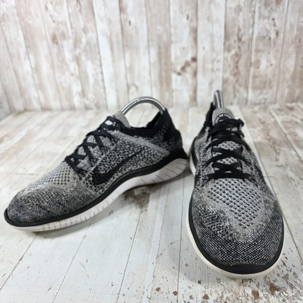 Nike Free RN Flyknit 2018 Womens Running Shoes Black White 942839-101 Size 9